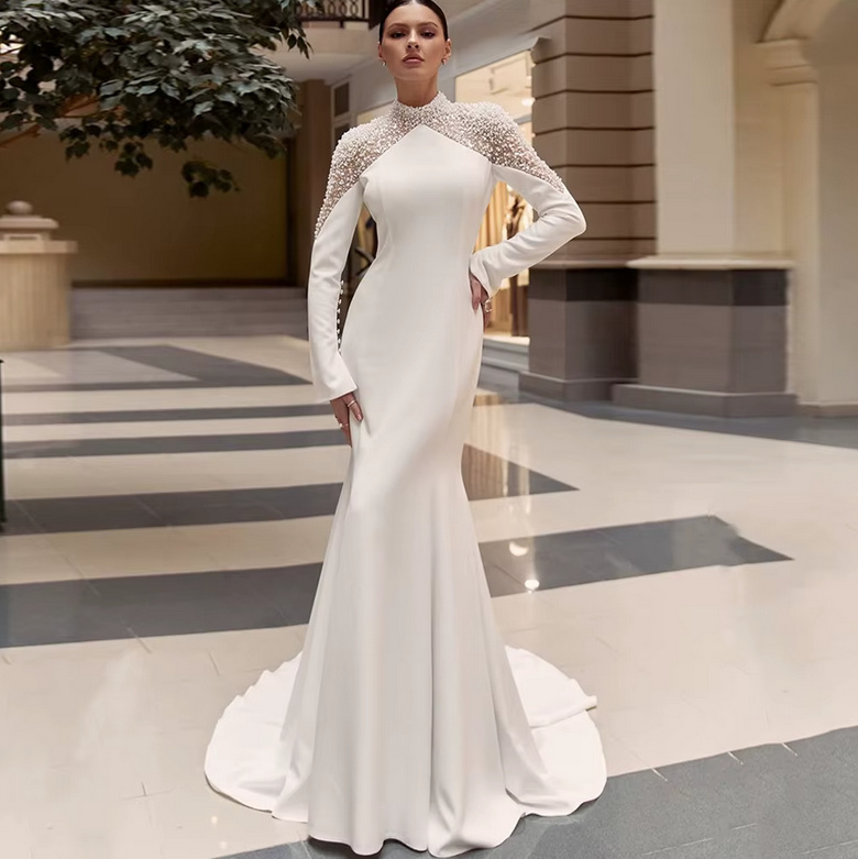 Langarm Fit and Flare Brautkleid 2025 Dorkas mit Perlen Applikationen und&nbsp;Pinselschleppe