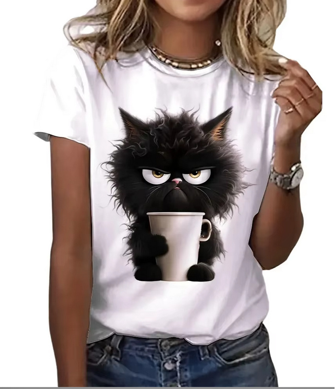 Lustige Katze T Shirt 2025 für Damen Weiß&nbsp;Schwarz