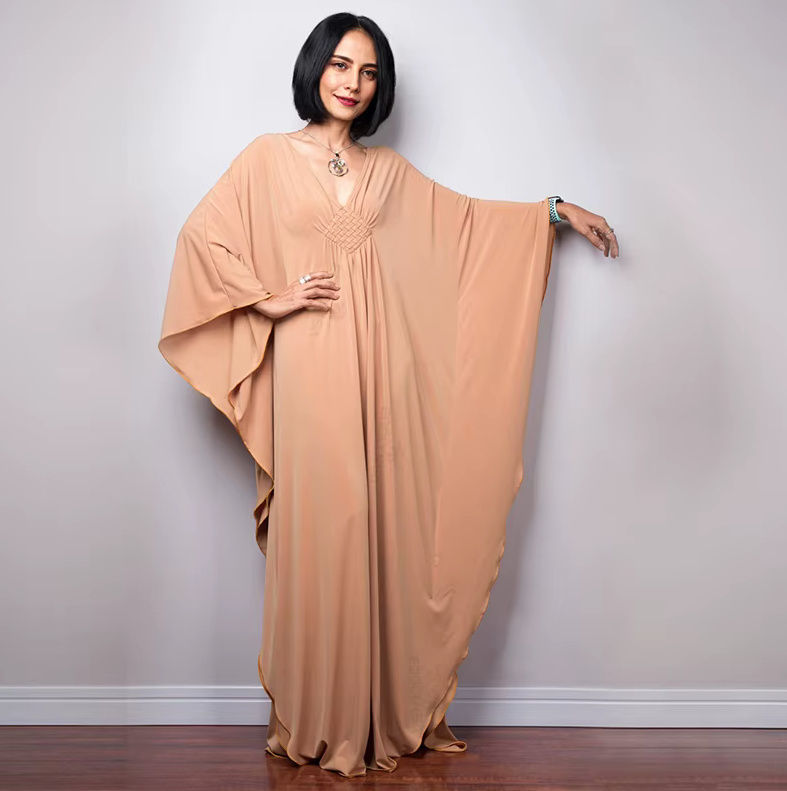 Maxi Sommer Strandkleid 2025 Tasha Champagne mit Fledermaus&nbsp;Ärmeln