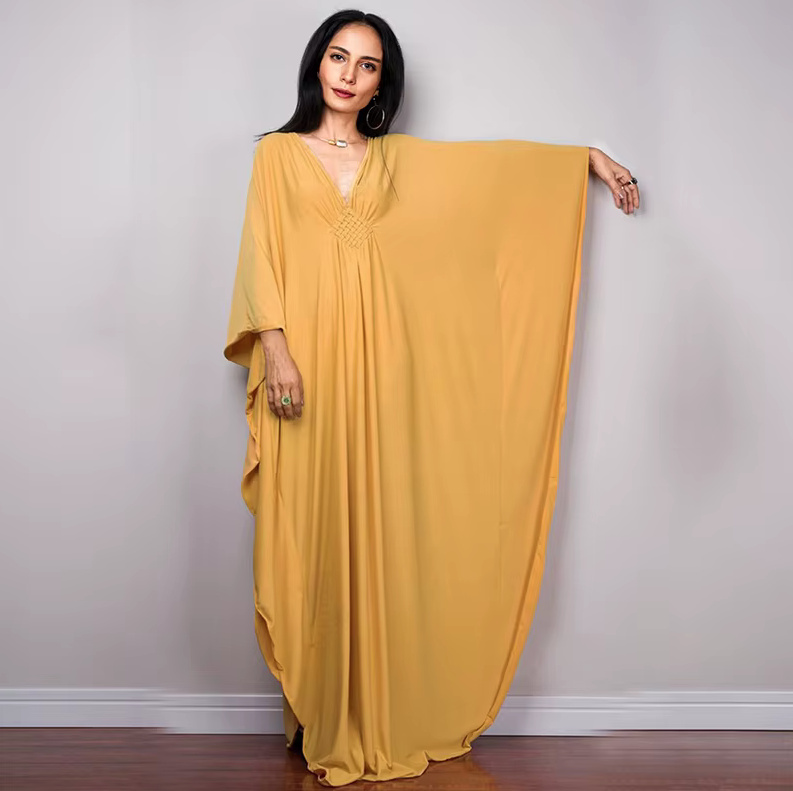 Maxi Sommer Strandkleid 2025 Tasha Gelb mit Fledermaus&nbsp;Ärmeln