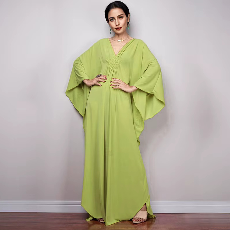 Maxi Sommer Strandkleid 2025 Tasha Mintgrün mit Fledermaus&nbsp;Ärmeln