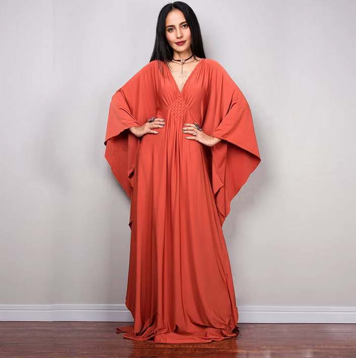 Maxi Sommer Strandkleid 2025 Tasha Orange mit Fledermaus&nbsp;Ärmeln