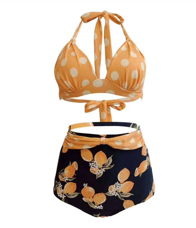 Pin Up Style Halterneck Bikini 2025 Tula Plissiert in Gelb mit&nbsp;Zitronen