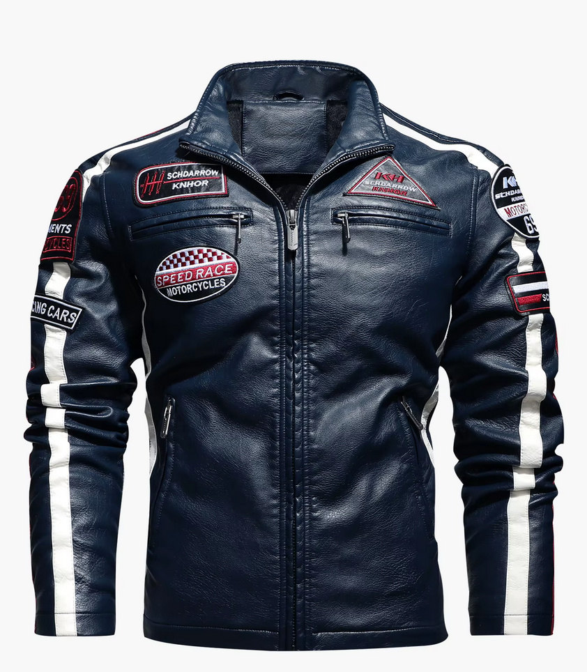 PU Leder Herren Motorrad Jacke&nbsp;Dunkelblau