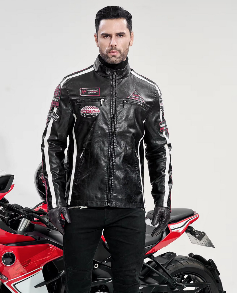 PU Leder Herren Motorrad Jacke&nbsp;Schwarz