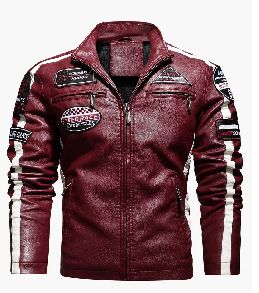 PU Leder Herren Motorrad Jacke&nbsp;Weinrot
