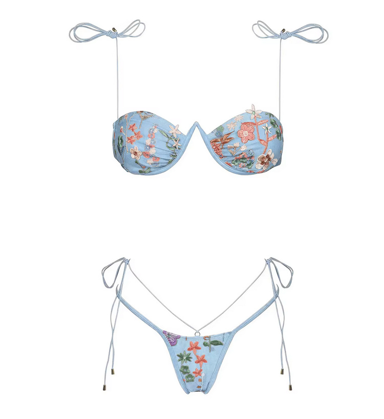 Push Up Mikro Bikini 2025 Thivya mit Blumenmuster&nbsp;Hellblau