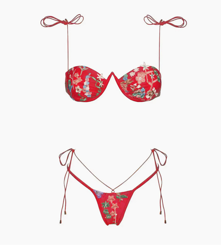 Push Up Mikro Bikini 2025 Thivya mit Blumenmuster Rot