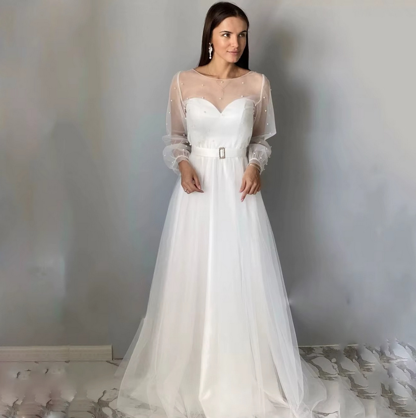 Schlichtes Tüll Ärmel Brautkleid&nbsp;Frana