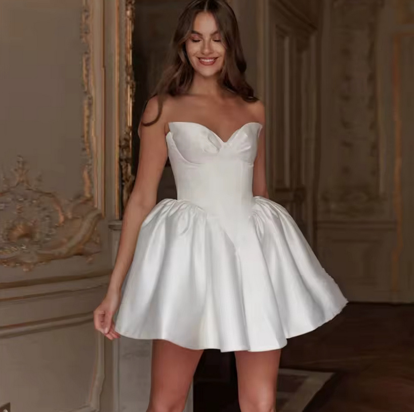 Schulterfreies A Linie Brautkleid Felina Kurz mit Herz&nbsp;Ausschnitt