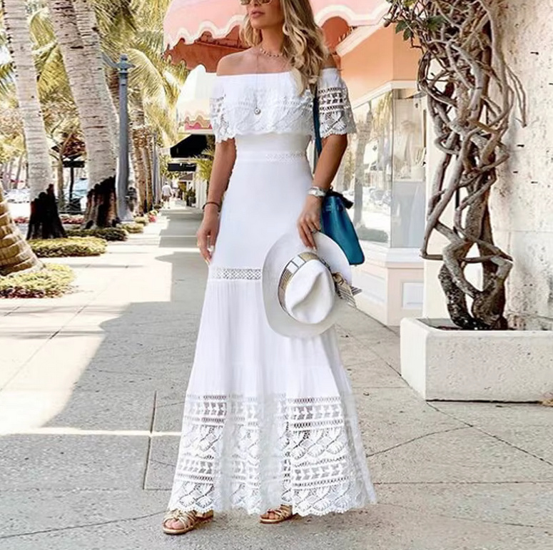 Schulterfreies Boho Standesamtkleid Daliah Knöchellang&nbsp;Weiß