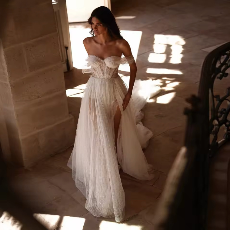 Schulterfreies Tüll Boho Brautkleid&nbsp;Farah