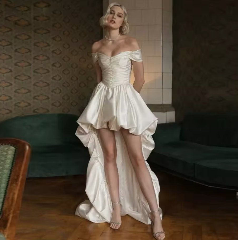 Schulterfreies Vokuhila Brautkleid 2025 Faralda Vorne Kurz Hinten&nbsp;Lang