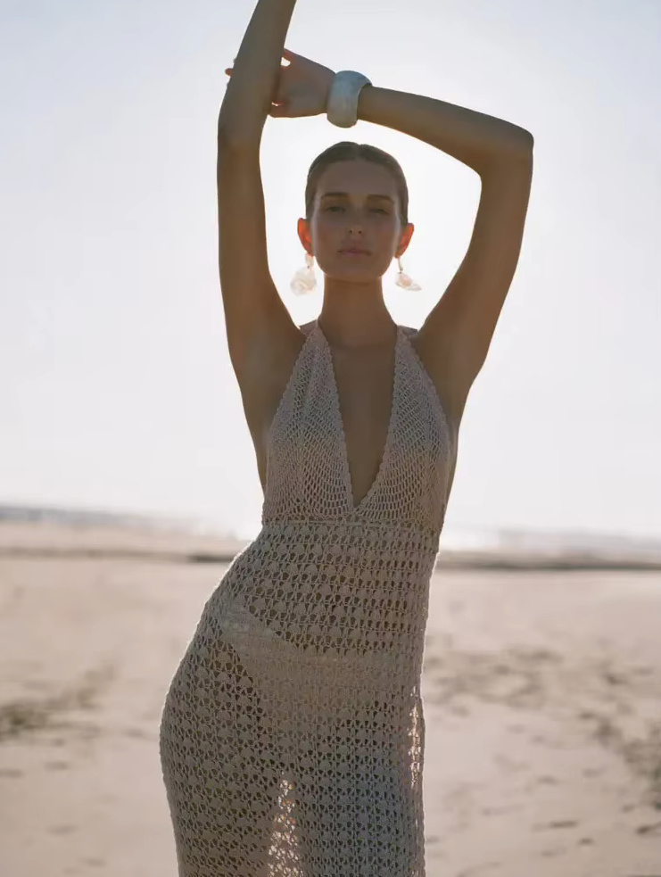 Sexy Cover Up Kleid Strandkleid 2025 Gehäkelt in&nbsp;Creme