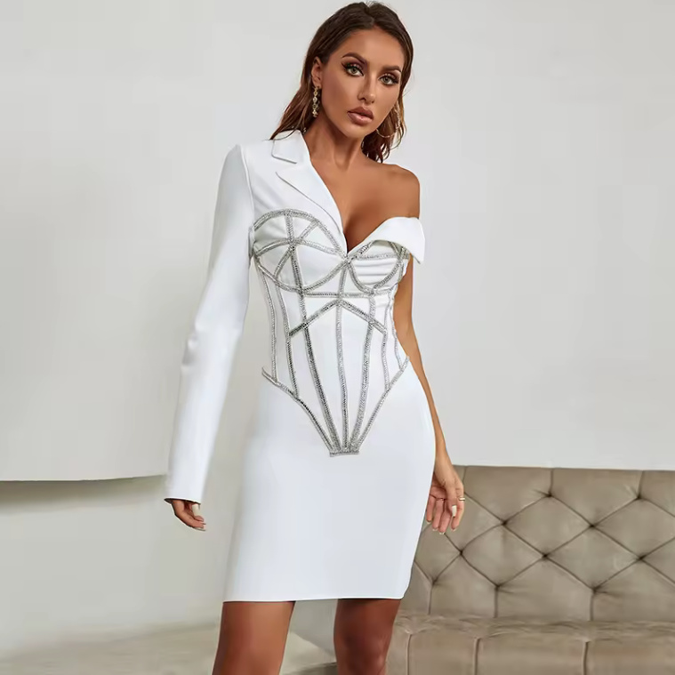 Sexy One Shoulder Standesamtkleid Genevieve für die Braut Kurz mit Applikationen