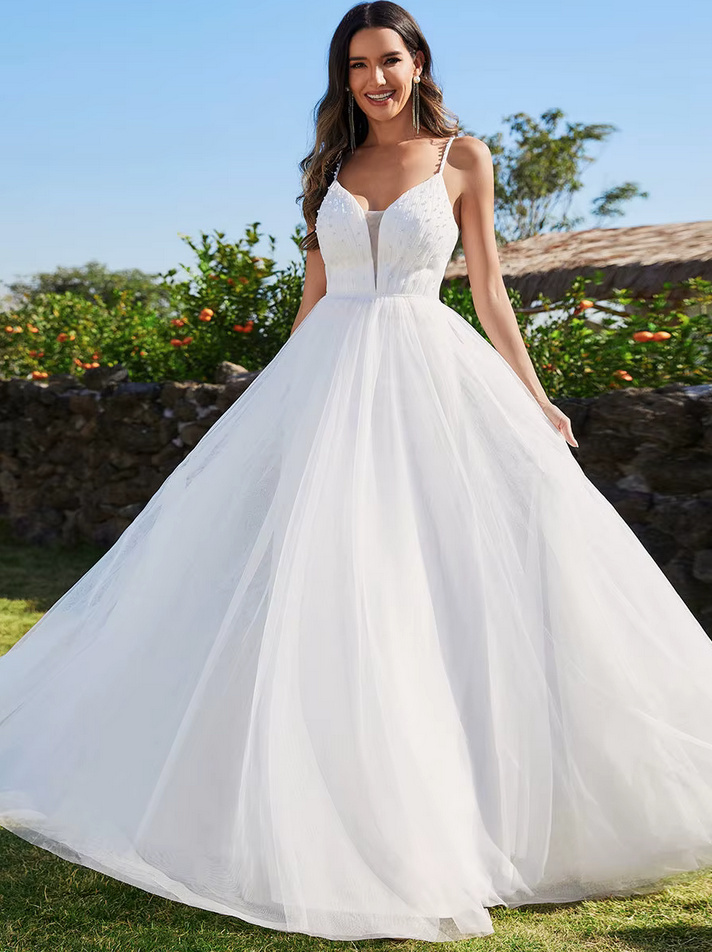 Spaghettiträger A Linie Brautkleid Gaia mit Perlen&nbsp;Applikationen