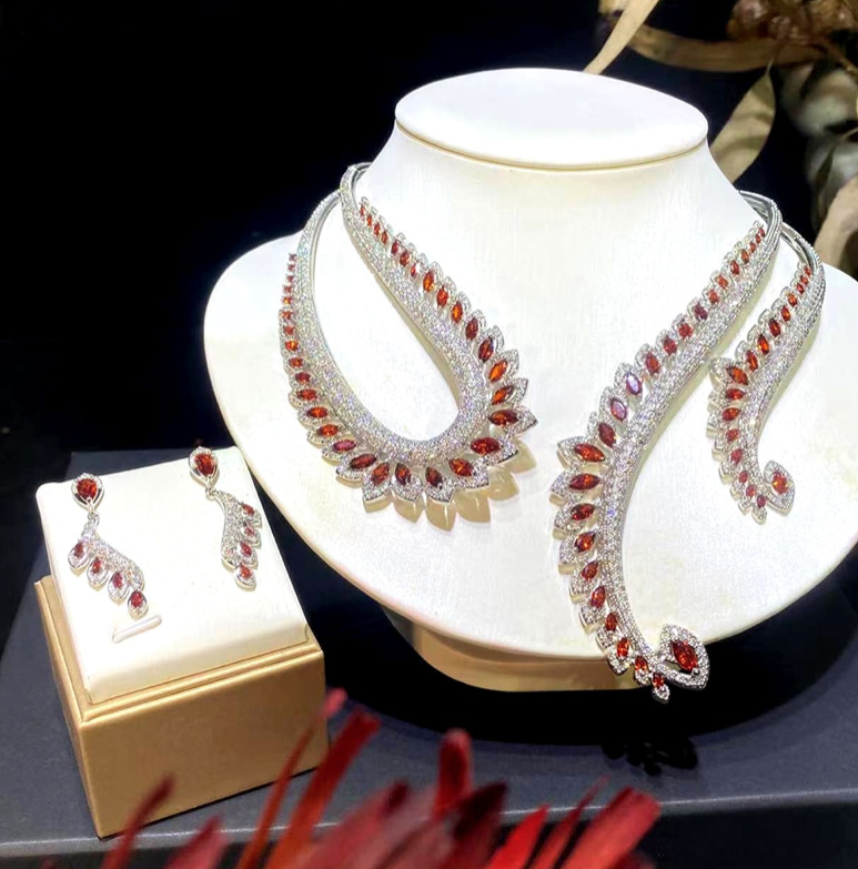 Brautschmuck Set Deolinda Halskette mit Ohrringe im Set&nbsp;Rot