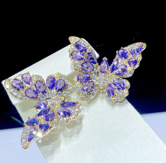 Kristall Schmetterling Braut Ohrringe&nbsp;Lila