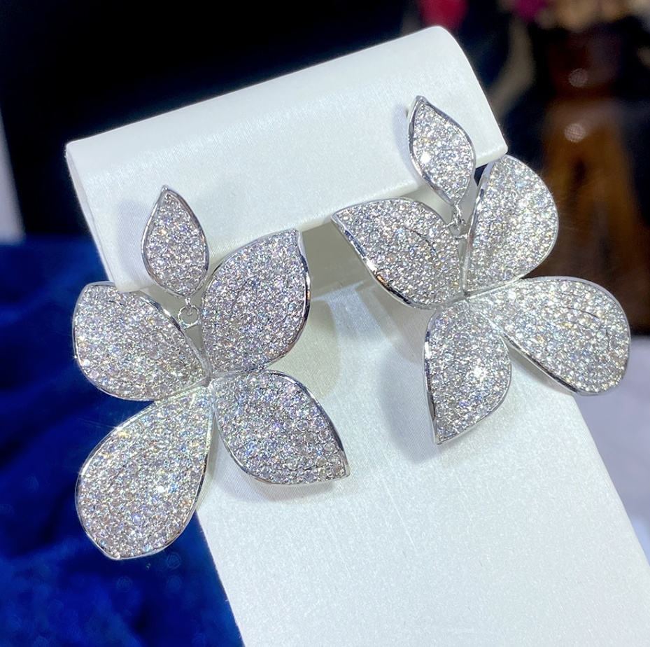 Brilliant Zirkonia Blumen Braut Ohrringe&nbsp;Silber