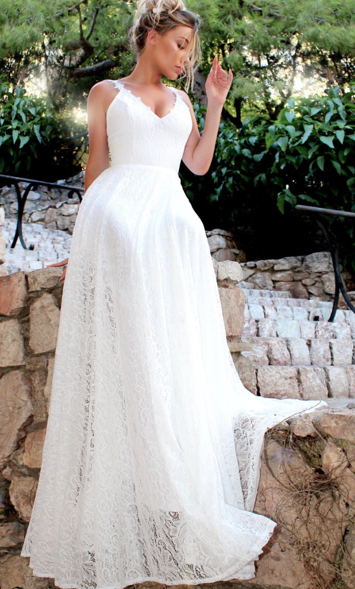 Boho Style Beach Party Standesamtkleid für die Braut Bodenlang mit&nbsp;Träger