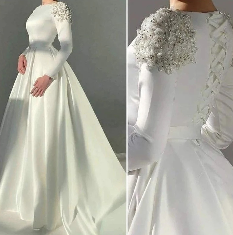 Klassisches Langarm Brautkleid Annbritt mit Pailletten Perlen&nbsp;Blume