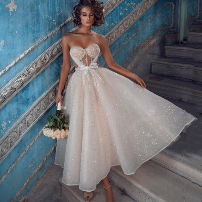 60er Mieder Glitzer Brautkleid Elna Wadenlang&nbsp;Schulterfrei