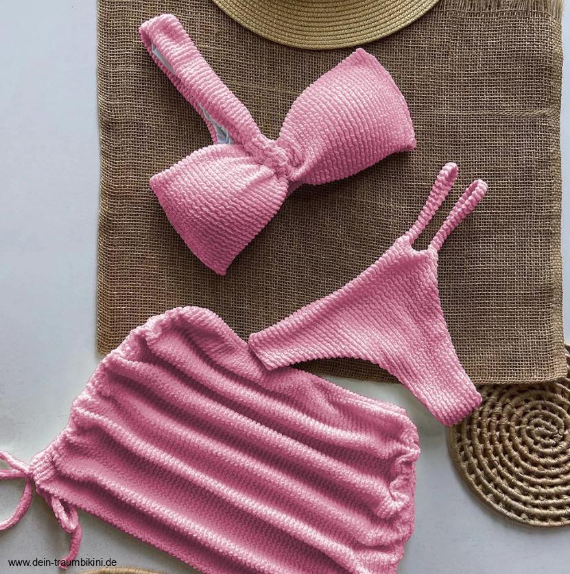 Halterneck Tanga Bikini Set Dreiteilig mit Rock in&nbsp;Rosa