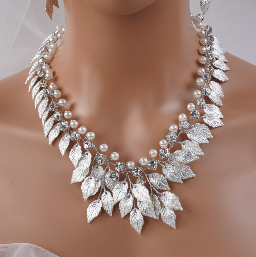 Boho Style Strass Perlen Halskette für die Braut&nbsp;Silber