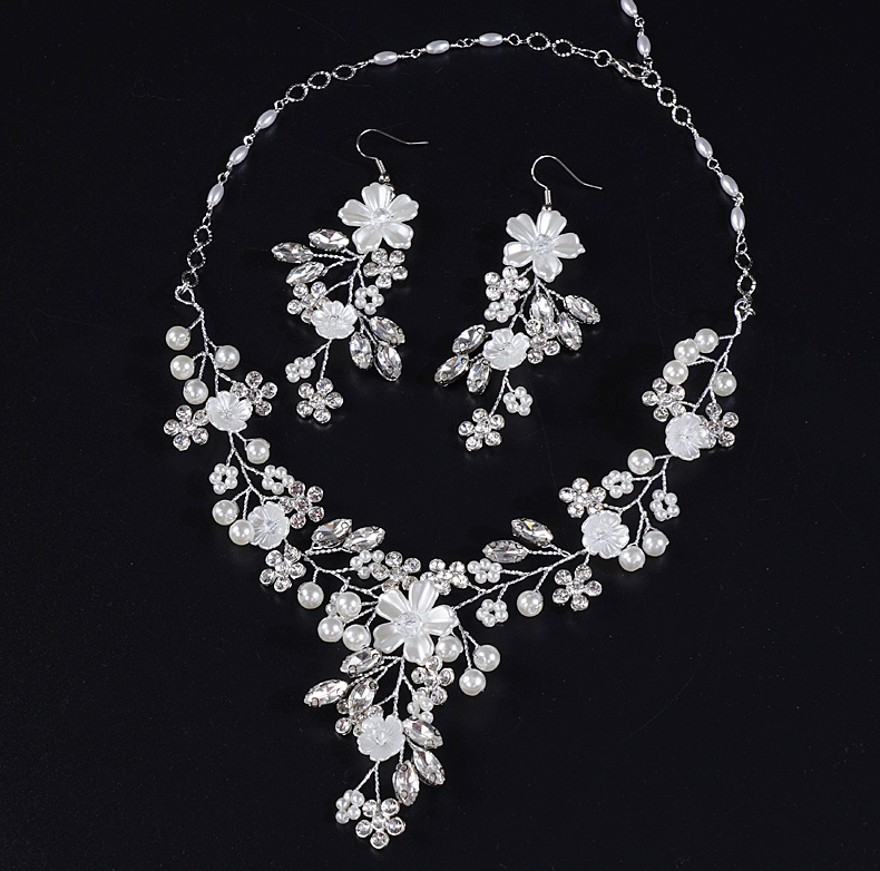 Hochzeit Strass Blumen Perlen Halskette mit Ohrringe Brautschmuck&nbsp;Set