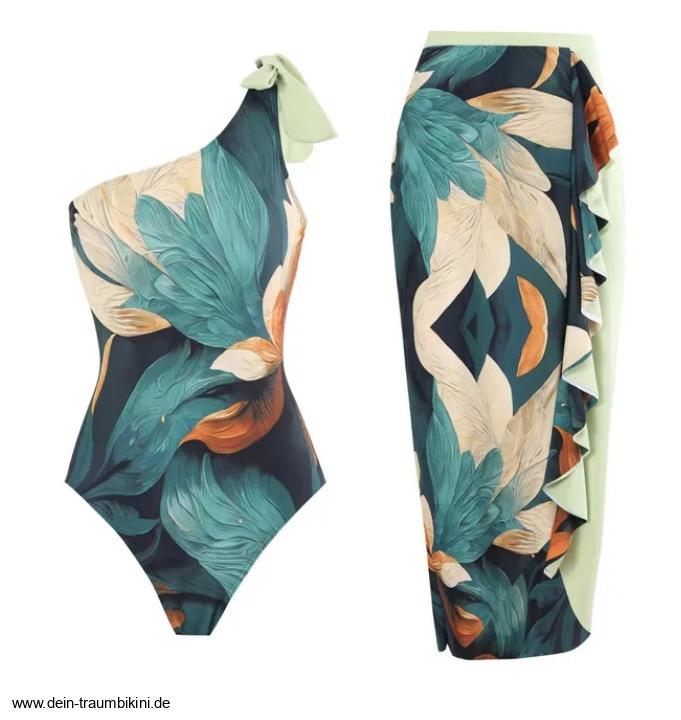 One Shoulder Badeanzug Zedena mit Blumenmuster und Rock im&nbsp;Set