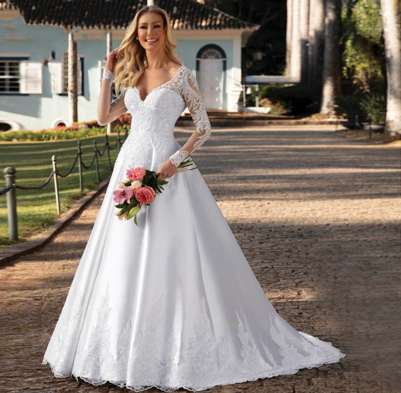 Langarm A-Linie Brautkleid Evina mit Spitze und Sexy Rücken&nbsp;Ausschnitt