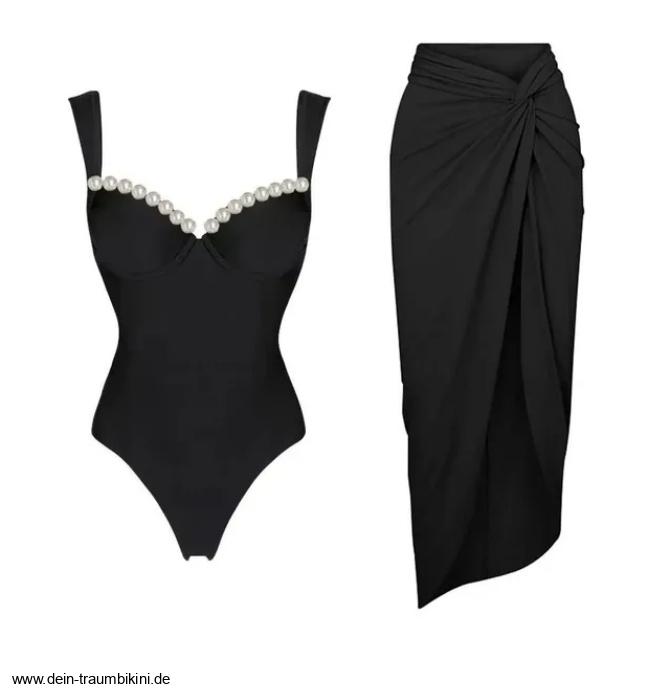 Retro Style Badeanzug Zandra in Schwarz mit Rock im&nbsp;Set
