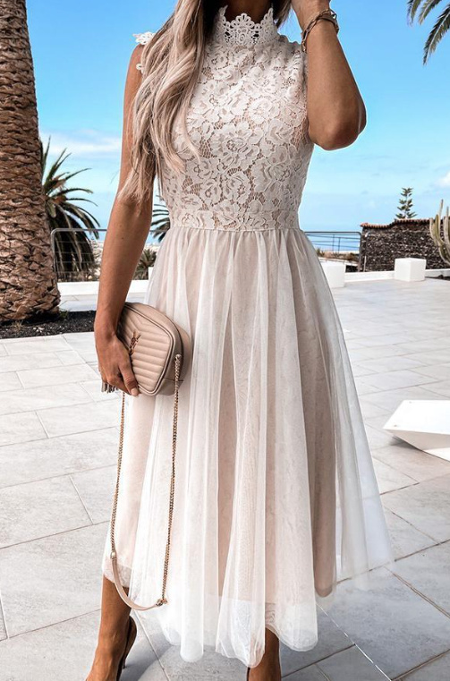 A Linie Patchwork Standesamtkleid für die Braut Wadenlang mit&nbsp;Spitze