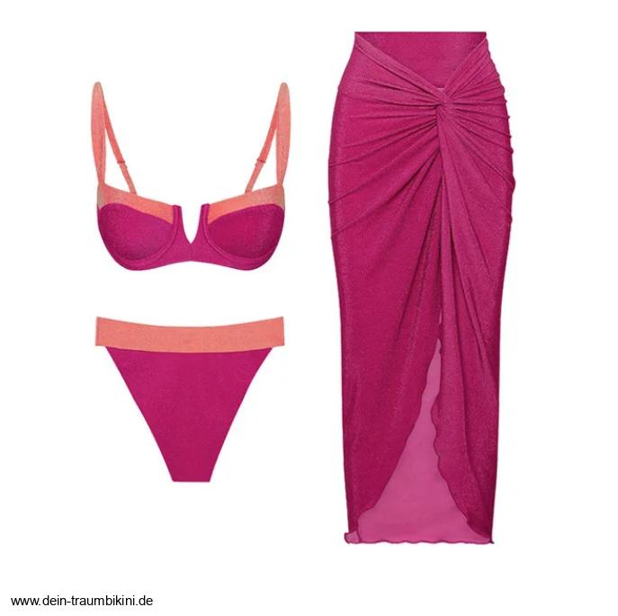 Push Up Bikini in Pink mit Rock im&nbsp;Set