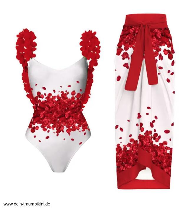 Badeanzug Zora in Weiß Rot mit Rock im&nbsp;Set