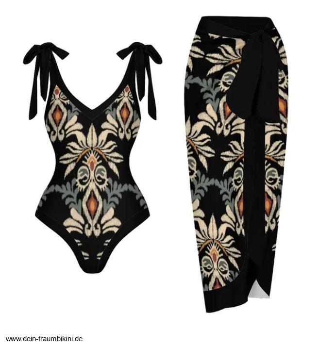 Retro Style Badeanzug Zazou in Schwarz mit Rock im&nbsp;Set