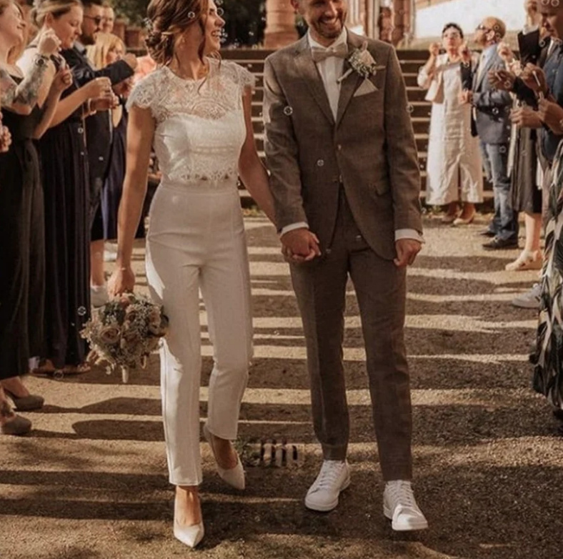 Zweiteiliges Standesamt Outfit Hose mit Bluse im Set