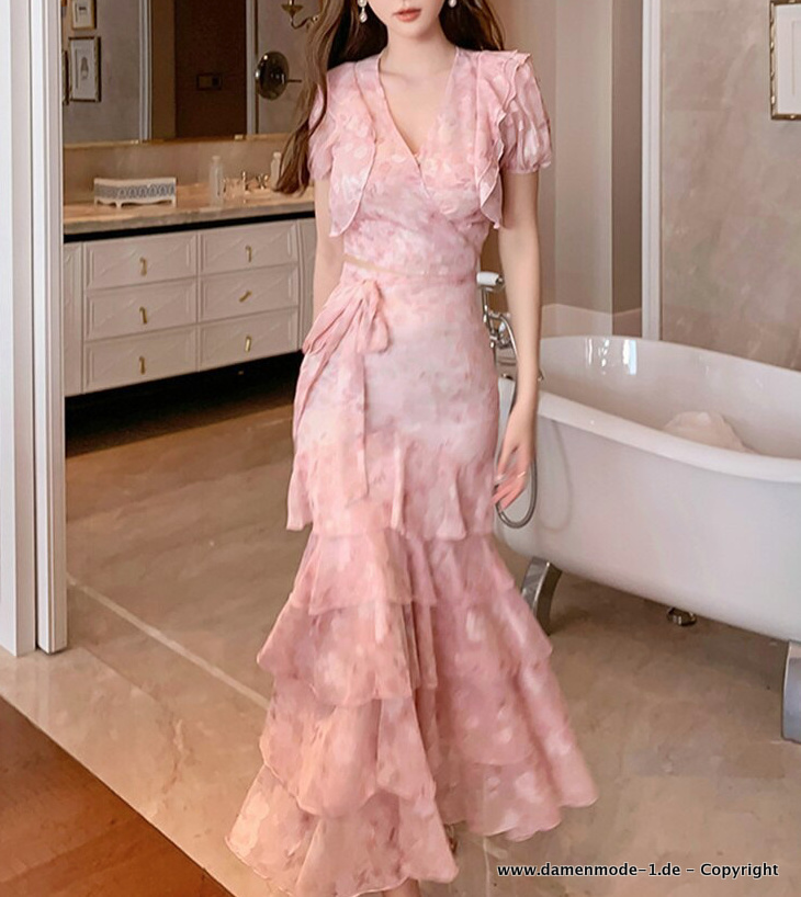 Eleganter Zweiteiler Party Fest Hochzeit Damenoutfit in&nbsp;Rosa