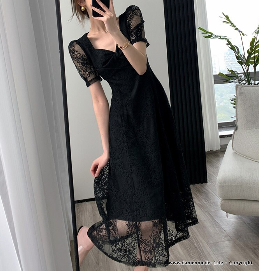 Elegantes Sommerkleid in Schwarz aus Spitze&nbsp;Wadenlang