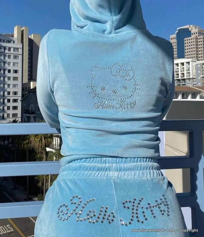 Hello Kitty Samt Freizeitanzug in Hellblau mit&nbsp;Glitzer