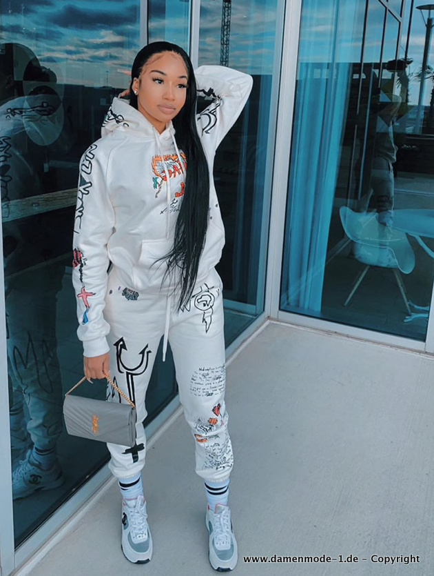 Graffiti Streetwear Warme Freizeitanzug Jogger in&nbsp;Weiß