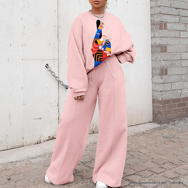 Herbst Winter Print Freizeitanzug für Damen&nbsp;Rosa