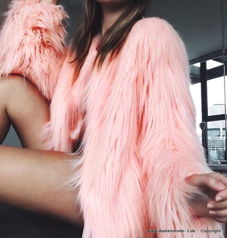 Kunstpelz Plüsch Winterjacke für Damen in&nbsp;Rosa