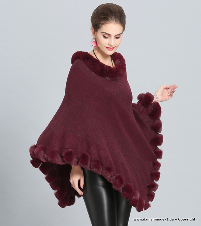 Herbst Frühling Damen Poncho Asymmetrisch in Weinrot&nbsp;Dunkelrot