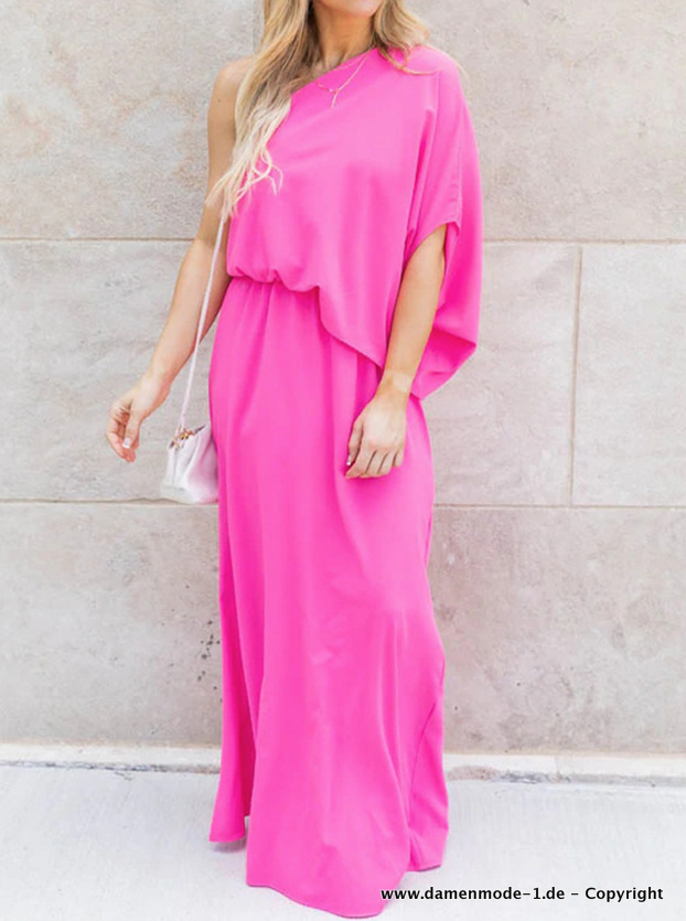 One Shoulder Chiffon Kleid Elegant in Pink&nbsp;Lang