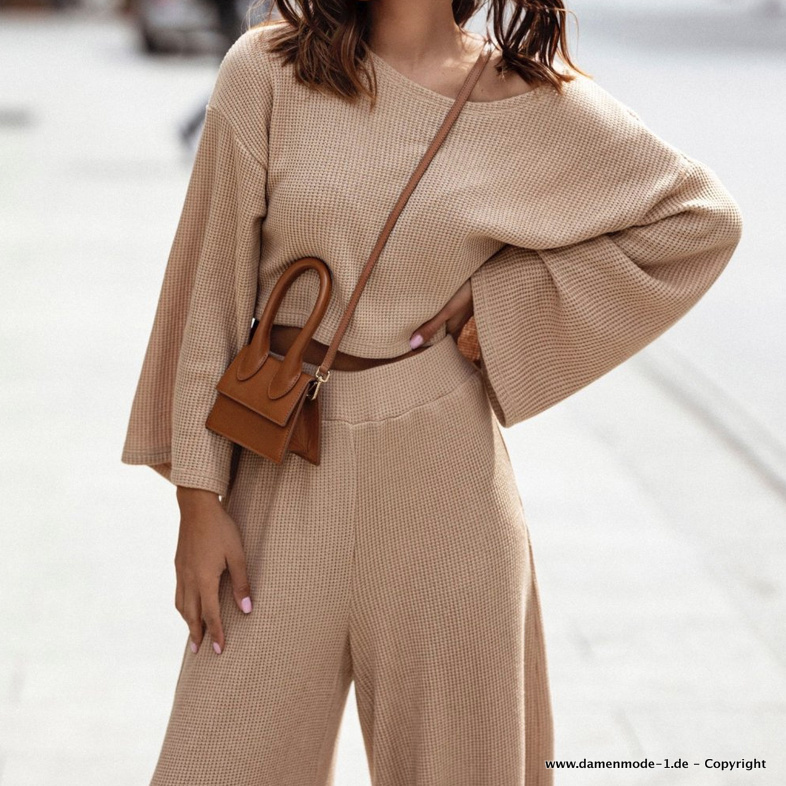 Herbst Frühling Sommeroutfit Zweiteiler Gestrickt in&nbsp;Beige