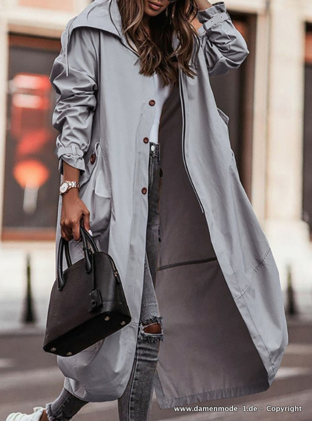 Lange Windjacke Übergangsjacke in Silber für&nbsp;Damen