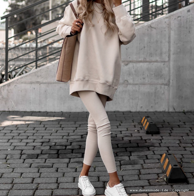 Herbst Winter Freizeitanzug Leggings mit Sweater in&nbsp;Creme