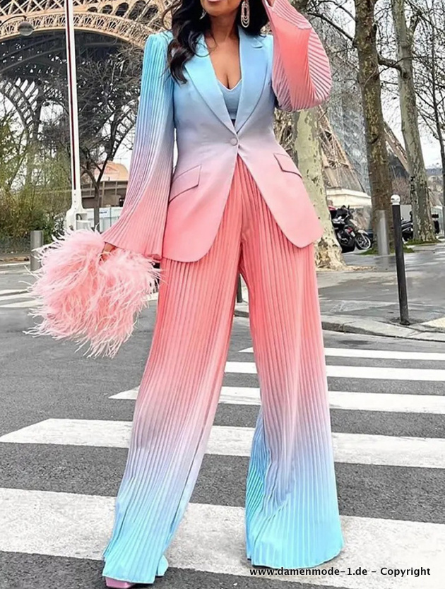 Regenbogen Plissee Hosenanzug Elegant Rosa&nbsp;Blau