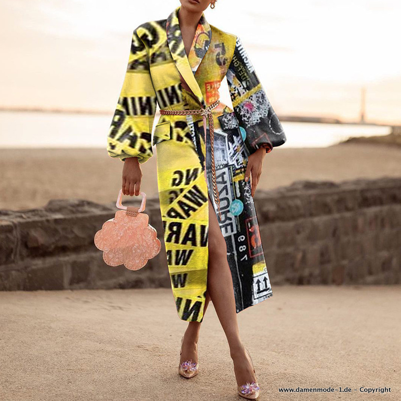 Streetwear Hipster Wintermantel aus Wolle für Damen&nbsp;Gelb